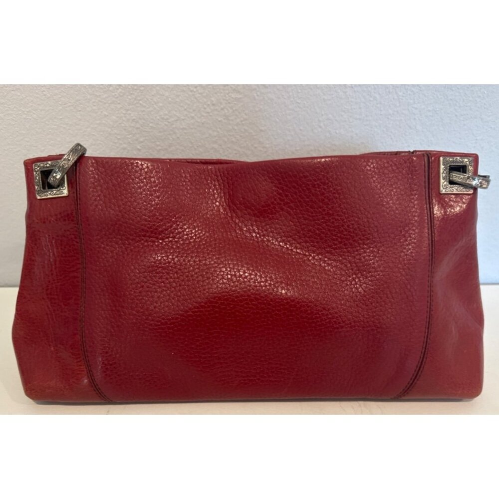 Brighton Purse Charlotte Red Shoulder Bag Braid Strap Pebble Leather Heart Charm - Picture 2 of 11